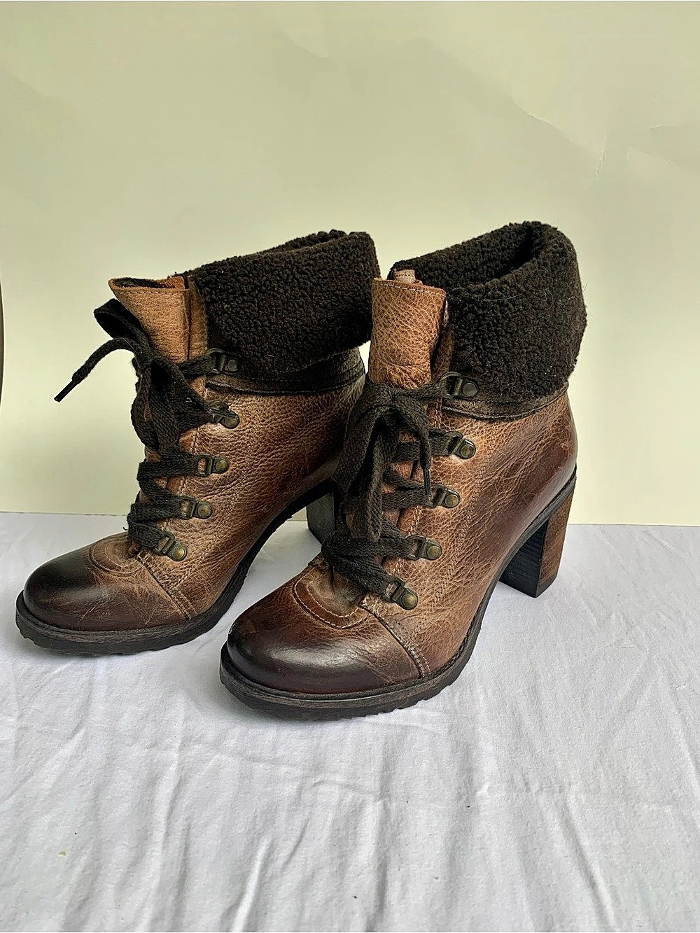 Aldo Brown Leather-Look Heeled Ankle Boots